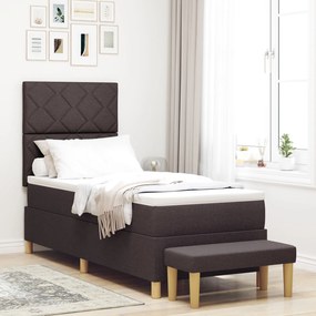vidaXL Pat cu Arcuri cu Saltea și Bancă Maro Închis 80x200 cm Țesătură