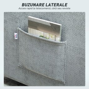 HOMCOM Fotoliu Pat 3 în 1 Pliabil, Spătar Reglabil 3 Poziții, Șezut Spațios, Pernă Detasabilă, Fotoliu Transformabil din Chenille cu Roți și Buzunare, 88x84x87 cm, Gri | Aosom Romania