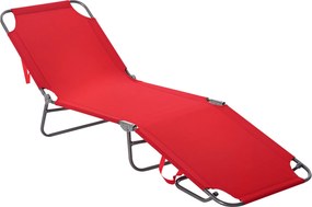 Outsunny Șezlong Pliabil cu Spătar Reglabil în 5 Poziții, Șezlong de Grădină cu Structură din Metal și Material Oxford, pentru Plajă, Piscină, Grădină, 187x55x24cm, Roșu | Aosom Romania