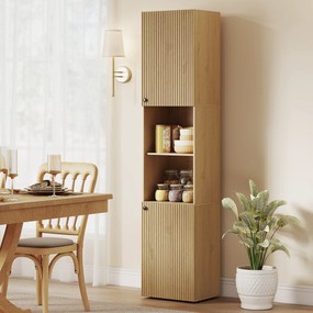 HOMCOM Dulap de baie înalt, 6 niveluri, 2 dulapuri, 2 rafturi deschise, compartimente deschise, lemn, culoare stejar | Aosom Romania