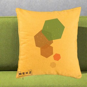 Perna Decorativa Geometric Hexagoane Pastel, 40x40 cm, Galben, Husa Detasabila, Perna Inclusa, BEKZ®