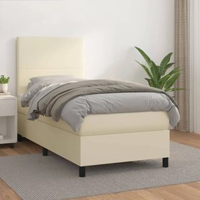3142709 vidaXL Pat box spring cu saltea, crem, 100x200 cm, piele ecologică