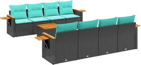 vidaXL Set mobilier de grădină cu perne, 9 piese, negru, poliratan