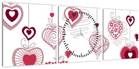 Tablou cu inimiore pictate (cu ceas) (90x30 cm)