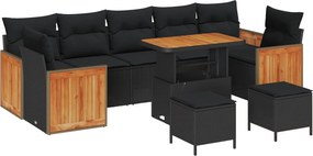 vidaXL Set de canapele pentru grădină cu pernă 13 pcs Negru poliratan