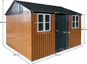 Şopron de grădină din tablă metalică, maro/antracit, 3,6x3,1x2,5 m, GABKO