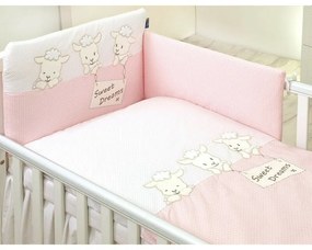 AMY - Lenjerie 3 piese Cu protectie laterala Sweet Dreams din Bumbac, 120x60 cm, Roz