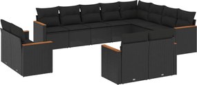 vidaXL Set canapele de grădină, 12 piese, cu perne, negru, poliratan
