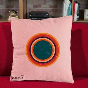 Perna Decorativa Retro Cerc Concentric Geometric Vintage, 40x40 cm, Roz, Husa Detasabila, Perna Inclusa, BEKZ®