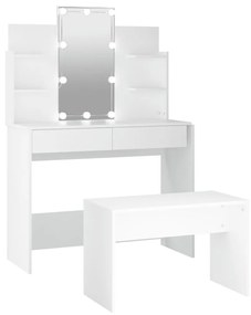3114123 vidaXL Set măsuță de toaletă cu LED, alb, lemn prelucrat