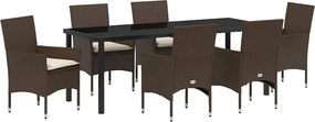 vidaXL Set de masă pentru grădină cu pernă 7 pcs Maro poliratan