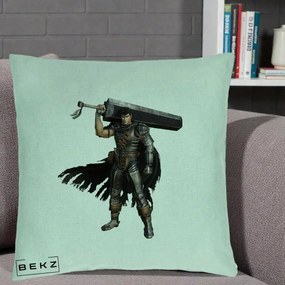 Perna Personalizata Berserk Guts Luptatorul Negru, 40x40 cm, Verde Menta, Husa Detasabila, Perna Inclusa, BEKZ®