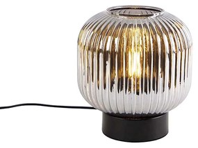 Lampă de masă Art Deco neagră cu sticlă fumurie - Karel