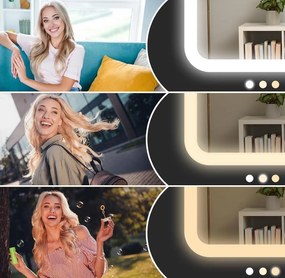 Masuta machiaj cu Oglinda LED si 11 Sertare pentru Cosmetice, Set Masa toaleta 110 cm, Alb, masuta cosmetica, vanity - SEA909