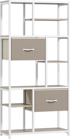 HOMCOM Etajeră de depozitare 6 niveluri, bibliotecă cu 2 sertare din țesătură, 9 rafturi deschise, 72,5 x 30 x 150 cm, alb | Aosom Romania
