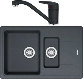 Set chiuveta bucatarie compozit Franke Basis 1 cuva 1/2 cu picurator 78x50 cm negru mat cu baterie Novara Plus