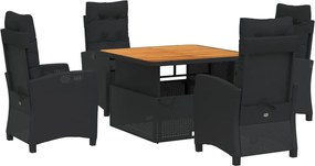 vidaXL Set mobilier de grădină cu perne, 5 piese, negru, poliratan