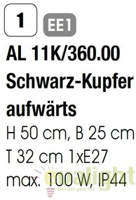 Aplica de perete exterior stil clasic IP44 Kenzo AL 11K/360.00 schw.-kupfer/aufw OR
