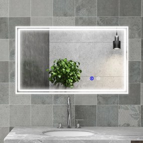 kleankin Miroir de salle de bain rectangulaire mural lumineux LED horizontal ou vertical, 100 x 60 cm | Aosom Romania