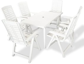 Set mobilier de exterior, 7 piese, alb, plastic Alb, 7
