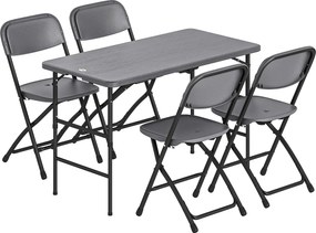 Outsunny Set Masă și Scaune Pliabile de Grădină, 5 Piese, Masă Reglabilă cu Blat HDPE Efect Lemn și 4 Scaune, Set Mobilier Exterior pentru Terasă și Balcon, Gri Închis | Aosom Romania