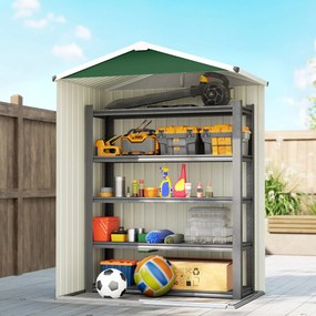 Outsunny Căsuță de Grădină 1.1m² din Oțel Galvanizat, Căsuță de Depozitare cu Ușă Glisantă Blocabilă, Acoperiș Înclinat, Mănuși, Căsuță de Unelte, 136x87x179 cm, Verde | Aosom Romania