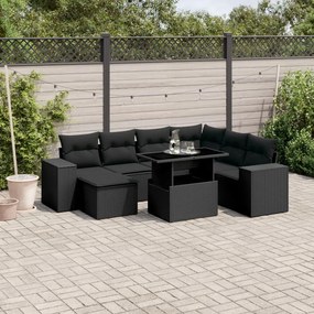 3269325 vidaXL Set mobilier de grădină cu perne, 8 piese, negru, poliratan