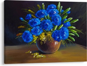 Tablou - Flori albastre în vază (70x50 cm)