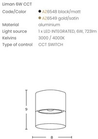 Spot aplicat auriu LED LIMAN 6W CCT