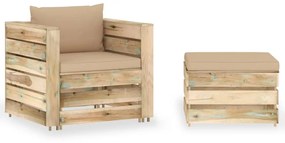 3074534 vidaXL Set mobilier grădină, 2 piese, cu perne, verde, lemn impregnat