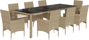 vidaXL Set mobilier de grădină cu perne 9 piese bej poliratan & sticlă