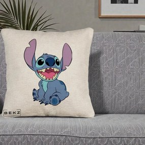 Perna Personalizata Stitch Zambitor, 40x40 cm, Bej Canapea, Husa Detasabila, Perna Inclusa, BEKZ®