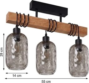 Brilagi - Lustru aplicat WOOD GLASS 3xE27/60W/230V pin/negru/gri fumuriu