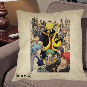 Perna Personalizata Assassination Classroom Grup Complet Anime, 40x40 cm, Crem, Husa Detasabila, Perna Inclusa, BEKZ®