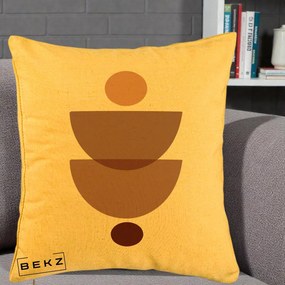 Perna Decorativa Geometric Boho Semicercuri Brun, 40x40 cm, Galben, Husa Detasabila, Perna Inclusa, BEKZ®