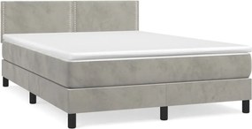 vidaXL Pat box spring cu saltea, gri deschis, 140x200 cm, catifea