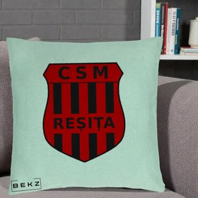 Perna Personalizata CSM Resita Fotbal, 40x40 cm, Verde Menta, Husa Detasabila, Perna Inclusa, BEKZ®