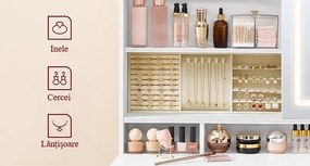 SEA822 - Set Masa toaleta 110 cm, 9 Sertare, Oglinda cu LED, Priza, USB si USB-C, masuta vanity, make-up cu Organizator Bijuterii - Alb