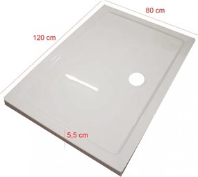 Cădiță de duș acrilică pătrată asimetrică Modena Slim, 80x120x5,5 cm