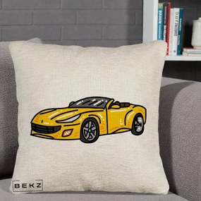 Perna Personalizata Masina Cabriolet Galbena Grafic, 40x40 cm, Bej Canapea, Husa Detasabila, Perna Inclusa, BEKZ®