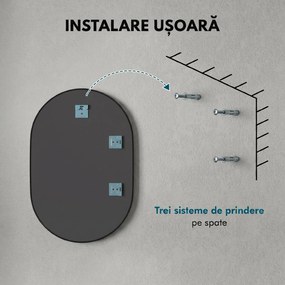 HOMCOM Oglindă pentru Baie cu Ramă din Aluminiu, 40x70 cm, Negru | Aosom Romania