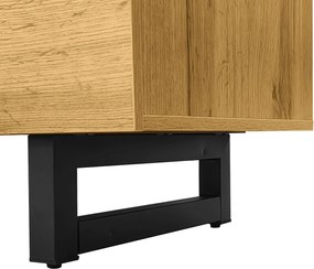 Comodă TV cu 3 uși și 2 compartimente, picioare metalice tip U, 170x36,5x42 cm, Culoare naturală