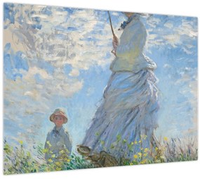Tablou pe sticlă - Claude Monet, Woman with a Parasol - Madame Monet and Her Son, reproducere (70x50 cm)
