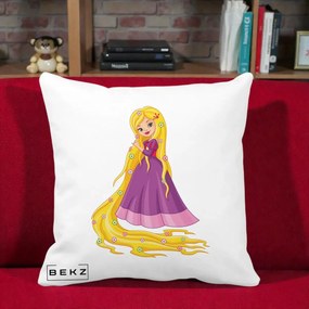 Perna Personalizata Rapunzel Par Lung Floral, 40x40 cm, Alba Mata, Husa Detasabila, Perna Inclusa, BEKZ®
