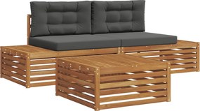 vidaXL Set de canapele de exterior 3 Bucată Natural și Antracit