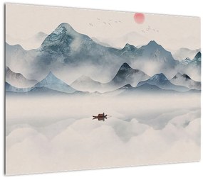 Tablou pe sticlă - Valea munților albaștri (70x50 cm)