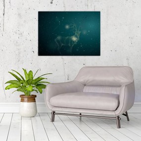 Tablou pe sticlă - Cerb magic noaptea (70x50 cm)