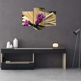 Tablou cu carte și floare violetă (90x60 cm)
