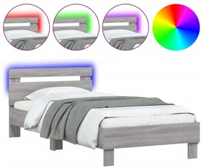 838748 vidaXL Cadru de pat cu tăblie și lumini LED, gri sonoma, 90x190 cm