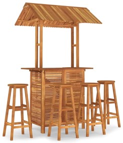 Set mobilier de bar de gradina, 5 piese, lemn masiv de acacia Taburete de bar cu sezut rotund, 5